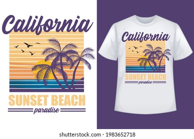 Vector - California Sunset paradise Typography Graphics. T-shirt Printing Design Symbol of vacation, summer, and surfing. Vector