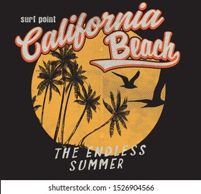 vector california surfing and palm tree illustration
