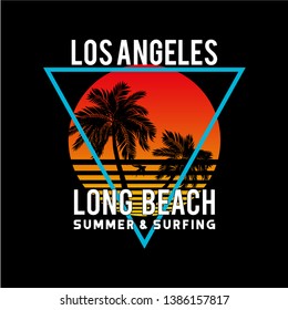 Vector - California Typography Graphics. T-shirt Printing Design for sports apparel. long beach original wear. Concept in vintage style. Symbol of vacation, summer and surfing. Vector