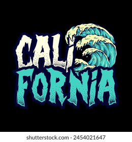 vector california with waves design for t shirt