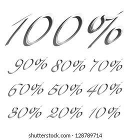 vector caligraphic platinum font Percents templates for sale 100%, 90%, 80%, 70%, 60%,  50%, 40%, 30%, 20%, 10%