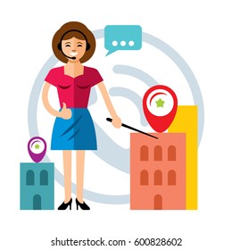 Vector Call Center Concept. Flat style colorful Cartoon illustration.