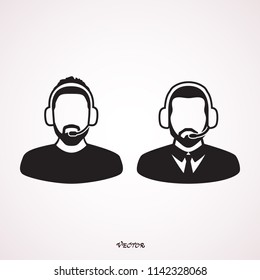Vector call center concept with mans  in headset