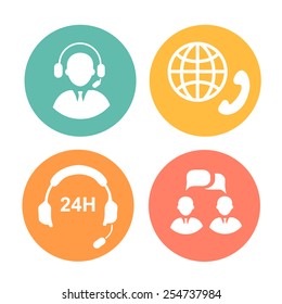 vector call center icons of operator, headset and handset