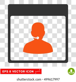 Vector Call Center Manager Calendar Page EPS vector pictogram. Illustration style is flat iconic bicolor orange and gray symbol on a transparent background.
