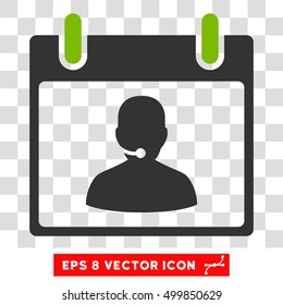 Vector Call Center Manager Calendar Day EPS vector icon. Illustration style is flat iconic bicolor eco green and gray symbol on a transparent background.