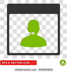 Vector Call Center Manager Calendar Page EPS vector pictogram. Illustration style is flat iconic bicolor eco green and gray symbol on a transparent background.