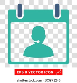 Vector Call Center Manager Calendar Day EPS vector pictograph. Illustration style is flat iconic bicolor cobalt and cyan symbol on a transparent background.