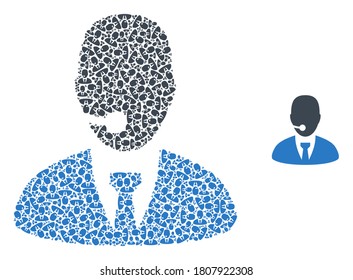 Vector call center operator collage is constructed of random recursive call center operator items. Recursion collage of call center operator.