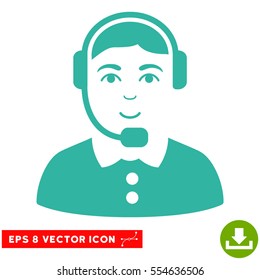 Vector Call Center Operator EPS vector pictogram. Illustration style is flat iconic cyan symbol on a transparent background.