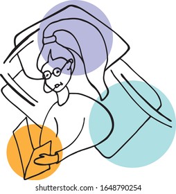 Vector call center operator. Lines and circles design. Simple flat graphics. Avatar customer service. Cell consultant neutral reaction.