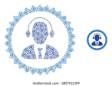 Vector call center stamp composition is formed with scattered recursive call center stamp parts. Recursive composition from call center stamp.