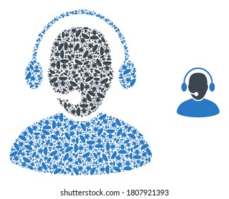 Das Mosaik des Vektor Call Center Arbeitermosaiks besteht aus wiederkehrenden Call Center Arbeitern. Wiederbelebende Collage von Call Center-Mitarbeitern.