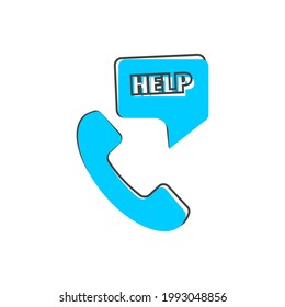 Vector call icon with a request for help on cartoon style on white isolated background.