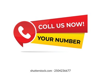 vector call us now sign template red and yellow color 
