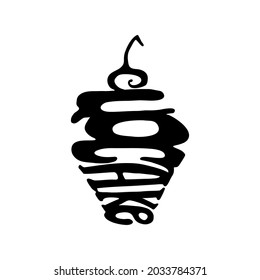 Vektor calligramma des Wortes Cupcake. Einzeln auf weißem Hintergrund. Logo-Design.