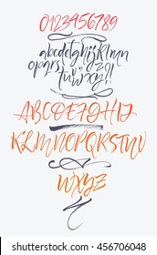 Vector calligraphic alphabet written with soft brush