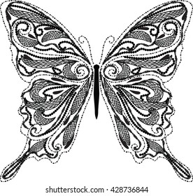 Vector calligraphic butterfly isolated on white background