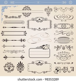 Vector calligraphic decoration elements set, all elements isolated from background