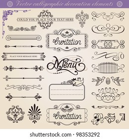 Vector calligraphic decoration elements set,  vintage inspirated to embellish your layout.