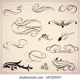 Vector calligraphic decorative design elements and page decor. 