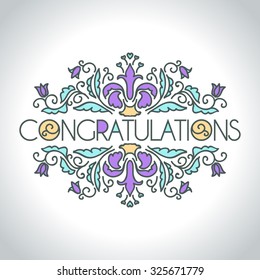 Vector calligraphic design element with floral ornament design. Congratulations card