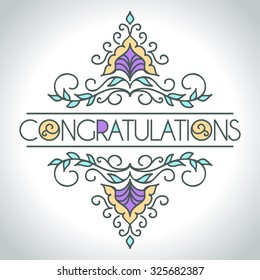 Vector calligraphic design element with floral ornament design. Congratulations card