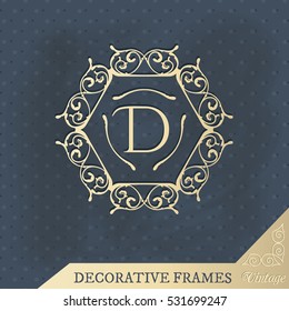 Vector calligraphic design elements and page decoration: frame, corner, monogram.