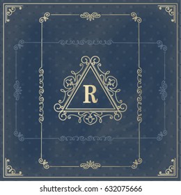 Vector calligraphic design elements and page decoration: frame, corner, monogram.