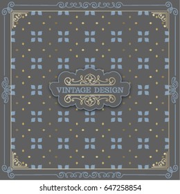 Vector calligraphic design elements and page decoration: frames, corner, monogram. Retro  background of tile pattern with Vector calligraphic design monogram & frame. V2