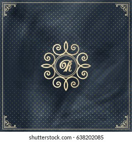 Vector calligraphic design monogram & frame. Deep blue background