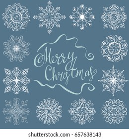 Vector calligraphic elegant snowflakes and a Christmas inscription