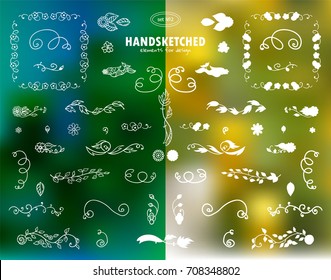 Vector calligraphic elements for design. Flowers, weeds, branches collection of hand drawing elements, icons, insignias, symbols, signs