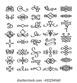 Vector calligraphic flourishes design elements for postcard, menu and wedding invitation. Vector illustration