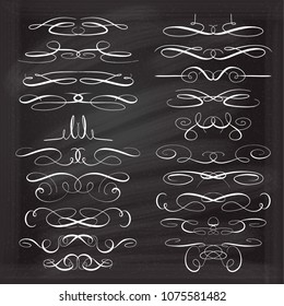 Vector calligraphic flourishes set on the chalkboard background.