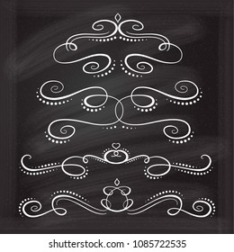 Vector calligraphic flourishes set on the chalkboard background.