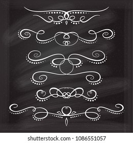 Vector calligraphic flourishes set on the chalkboard background.