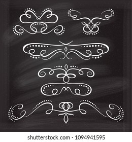 Vector calligraphic flourishes set on the chalkboard background.