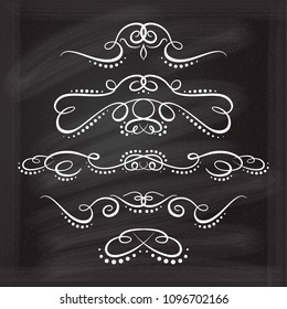 Vector calligraphic flourishes set on the chalkboard background.