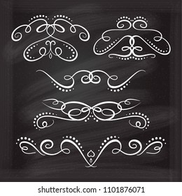 Vector calligraphic flourishes set on the chalkboard background.