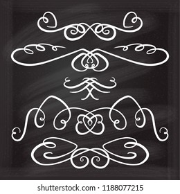 Vector calligraphic flourishes set on the chalkboard background.