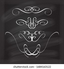 Vector calligraphic flourishes set on the chalkboard background.
