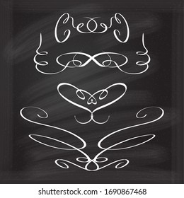 Vector calligraphic flourishes set on the chalkboard background.