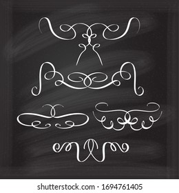 Vector calligraphic flourishes set on the chalkboard background.