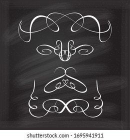 Vector calligraphic flourishes set on the chalkboard background.