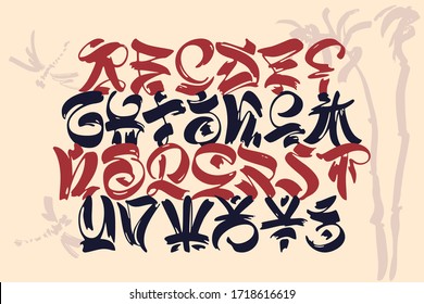 Vector calligraphic font set with sketched background