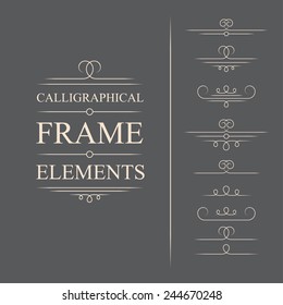 Vector calligraphic frame elements. Decorative elements. Eps10