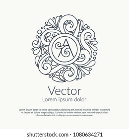 Vector calligraphic frame with letter A. Excellent for beauty and fashion industry. Elegant, classic element. Great for logo, monogram, invitation, flyer, menu, brochure, packaging, emblem, background