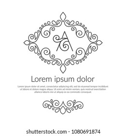 Vector calligraphic frame with letter A. Excellent for beauty and fashion industry. Elegant, classic element. Great for logo, monogram, invitation, flyer, menu, brochure, packaging, emblem, background