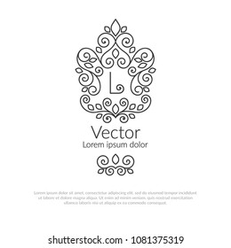 Vector calligraphic frame with letter L. Excellent for beauty and fashion industry. Elegant, classic element. Great for logo, monogram, invitation, flyer, menu, brochure, packaging, emblem, background